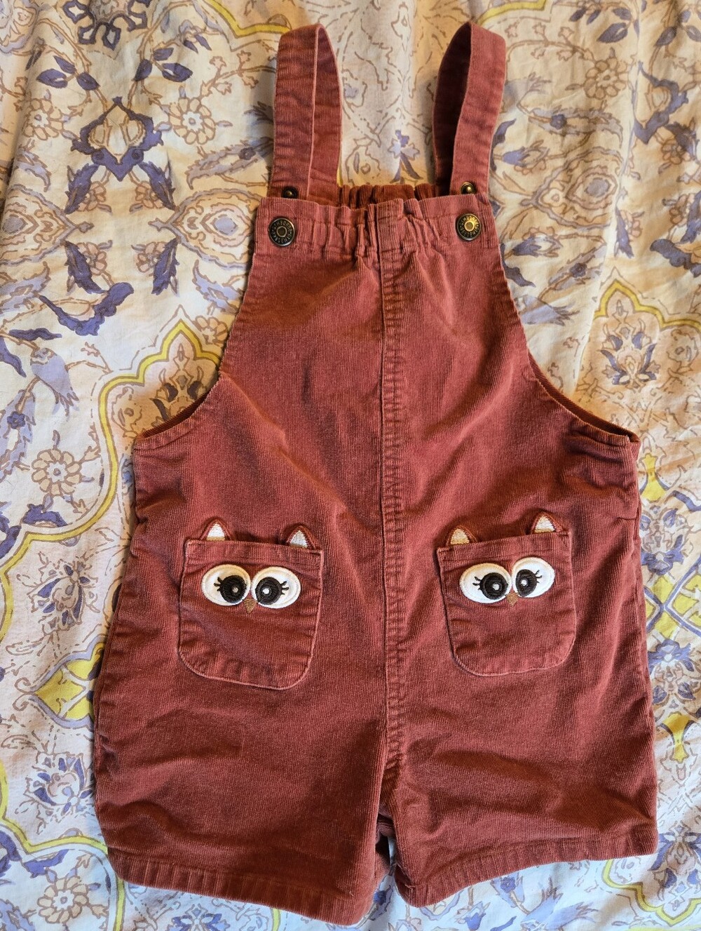 Girls 5T Gymboree Rust Corduroy Shortalls with Owl Pockets